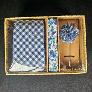 The Original Penguin Mens 3 Piece Pattern Navy Tie Pocket Square And Label Pin